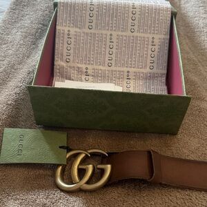 Gucci Tan Leather Belt with Gold GG Buckle